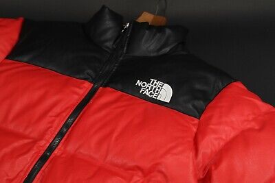 Supreme x THE NORTH FACE Red Premium Leather Nuptse Jacket size S Small  rare NEW