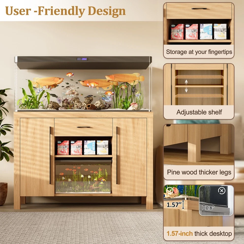 Soporte de acuario de alta resistencia con 2 gabinetes y cajón de almacenamiento para pecera Foto 3 de 4