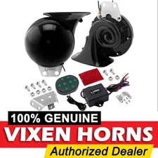 VIXEN HORNS LOUD 8 SOUNDS DUAL SNAIL ELECTRIC HORN CAR/TRUCK 12V TELOLET BLACK