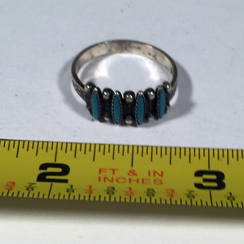 VTG Native American Old Pawn Navajo Turquoise Sterling ZUNI POINT Ring Size 7 8