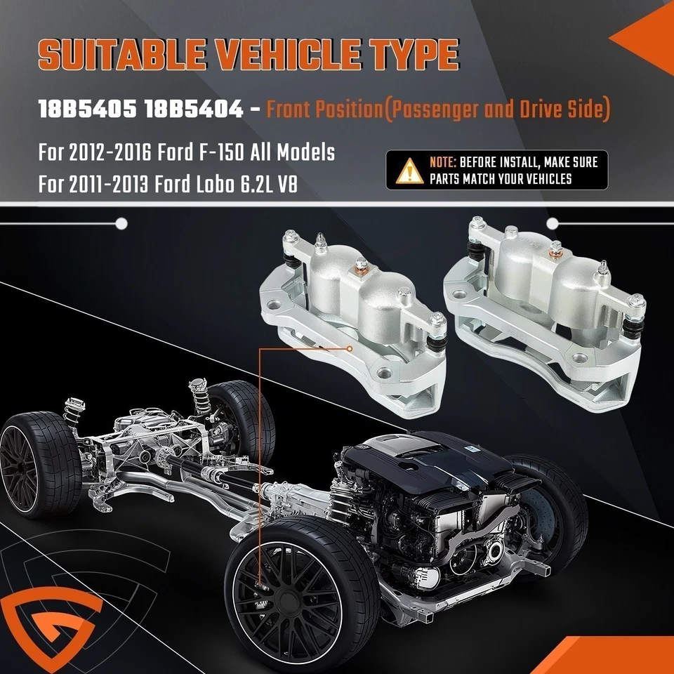 Пара передних тормозных суппортов с кронштейнами для Ford F-150 Lobo 2012-2020 CL3Z2B121A - Изображение 3 из 4