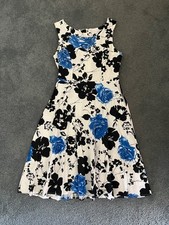Blue White Black Floral Fit and Flare dress size small
