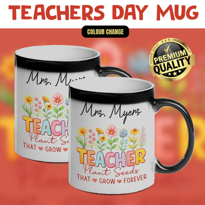 Personalisierte Lehrer-Tasse mit Farbwechsel Pflanze Samen wachsen für immer magisch Geschenk Tasse
