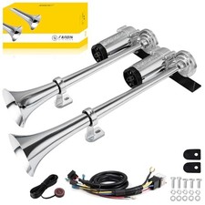 Dual Trumpet Air Horn, 12V Train Horn Silver Integrated Trumpet with Button
