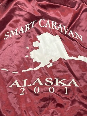Vtg Satin Bomber Jacket Size XXL Alaska 2001 Smart Caravan Cardinal Y2K USA Made
