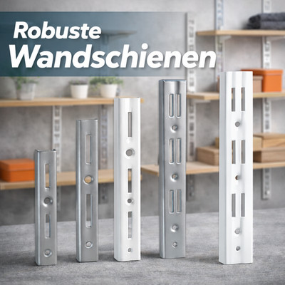 Wandschiene Regal Schiene 1-2 reihig Wandregal Regalsystem Weiß / Grau Stahl