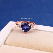 Blue Sapphire Ring, September Birthstone, 925 Sterling Silver, Lab Created