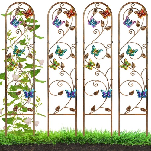 4 Pack Butterfly Metal Garden Trellis for Climbing Plants 60" Height Detachab...