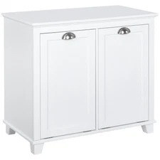 [New]HOMCOM Tilt-Out Laundry Sorter Bathroom Cabinet, White