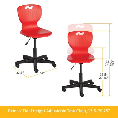 #ad Demco Tidal Task Chair Adjustable Height 15.5 20.25quot; Swivel Classroom Red Seat $240.00