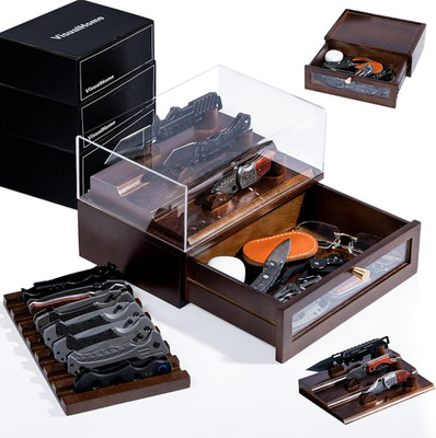 No.1 Premium Knife Display Case for up to 10 Knives Wooden Pocket Knife Organize