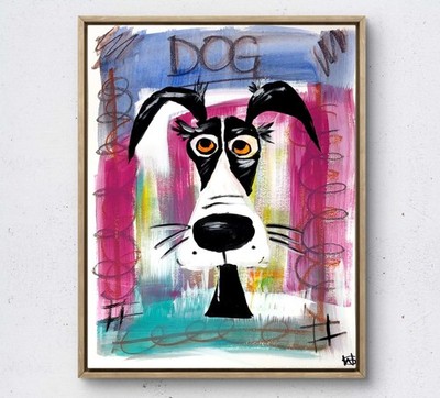 WS cute dog art 14X11 gallery paper abstract expressionism modern painting