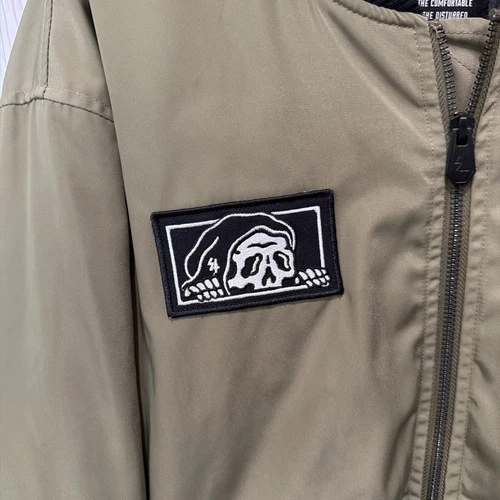 Lurking Class by Sketchy Tank Bomber Jacket Green Skull Patches Men's XXL image 2