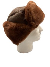 Leather Faux Fur Hat Trapper Ushanka Hunting Women  s Size M Brown