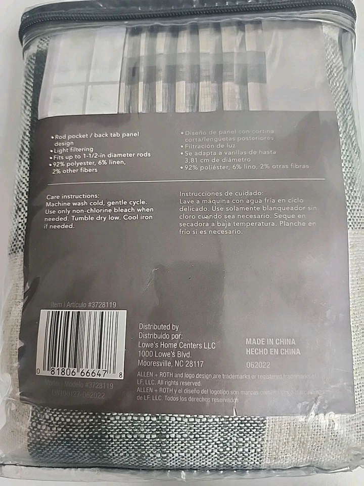 Nuevo Allen+Roth Hess Rod Bolsillo Trasero Pestaña Panel Ventana Cortina Gris 50x84 Foto 2 de 3