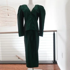 Elegant Vtg Watters Watters Emerald Green Taffeta Dress Size 12 Mother of Bride