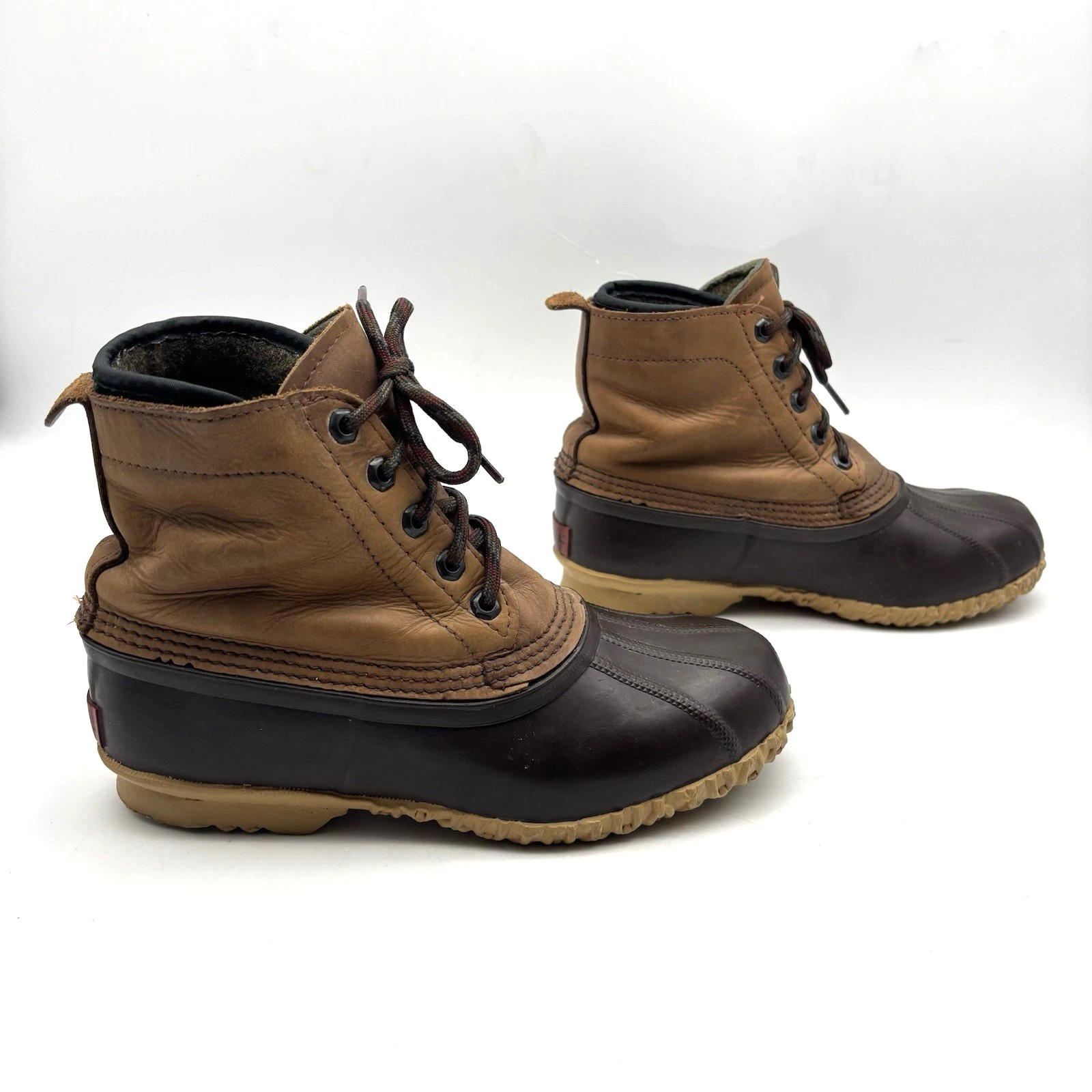 Vintage SOREL Brown Genuine Leather 5-Eye Outdoor Duck Boots Men's 7 Canada Made