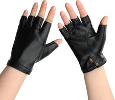Fingerless PU Faux Leather Gloves Half Finger Black Biker Punk Gloves Fingerless