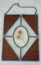 Vintage Stained Glass Hanging Sun Catcher Pressed Flower Glass Rectangular
