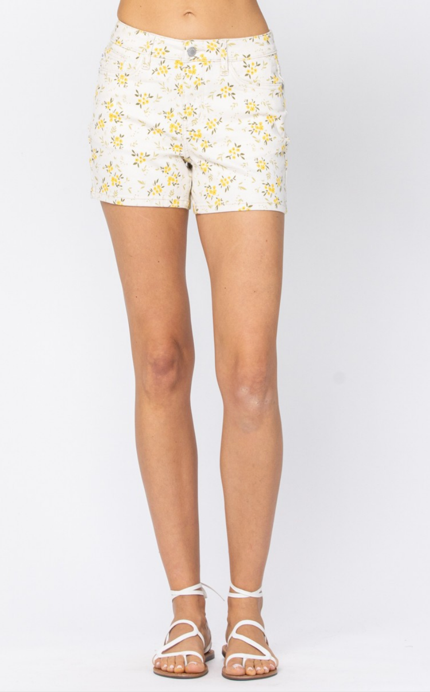 Judy Blue Women's White Denim Floral Shorts Large NWT
