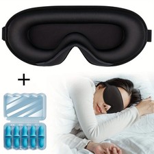 3D Sleep Mask With Noise Ear plug, Unisex Blackout, Protects Eyelashes, Adjustab