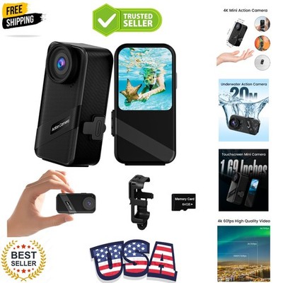 4K60FPS Mini Action Camera, HD Thumb Camera with 64G SD Card, POV Portable Bo...