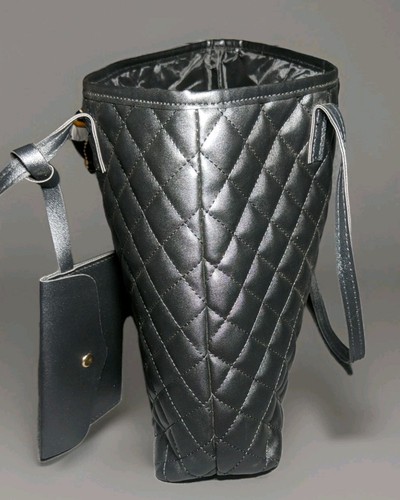 WOMENS TOTE BAG MADE FROM QUILTED FAUX LEATHER WITH SCARF AND WALLET - Picture 3 of 12