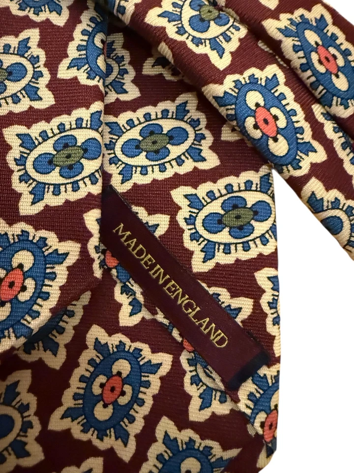 Corbata de seda para hombre Charles Tyrwhitt marrón y azul patrón Jermyn Street LONDRES Foto 4 de 4