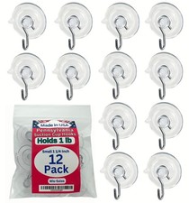 12 Pak Small 1 -inch Made in Pennsylvania Heavy Duty Suction Cup Hooks