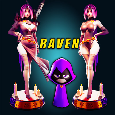 Raven, Teen Titans, Rachel Roth, sexy Pin Up, Figur, 3D Druck, Statue, UNBEMALT