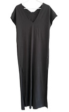 Zara Womens Dress M Medium Sheath Black Midi Slits Side V-Neck Short Sleeve NWOT