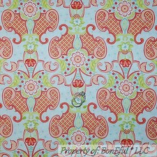 BonEful Fabric FQ Cotton Quilt Blue Green Peach Orange White Dot Damask Flower L