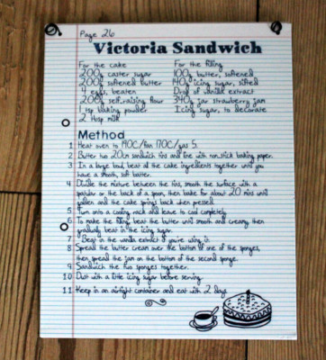 METALL REZEPT PLAKETTE, WANDBEHANG BEDRUCKT MIT REZEPT FÜR VICTORIA SCHWAMM