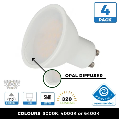4 X LED GU10 BULBS 4.5W ENERGY SAVING SMD DOWNLIGHT LAMPS WIDE BEAM ANGLE 240V