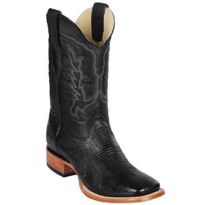 Los Altos Genuine BLACK SMOOTH Ostrich Square Toe Western Boot D 8279705N