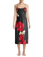 Natori Floral Print Silky Chemise Gown Black + Red size M or L ($120)