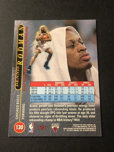 1996-97 Topps Stadium Club Dennis Rodman #130 HOF - Foto 2 di 2