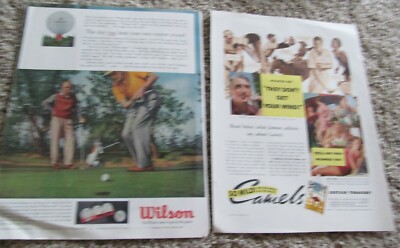 2 FULL PAGE ADS WITH GOLFERS-WILSON CIRCA 1950'S & CAMELS WITH TOMMY ARMOUR