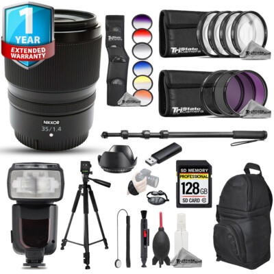 Nikon NIKKOR Z 35mm f/1.4 Lens - 26pc 128GB Ultimate Accessory Kit+1 Yr Warranty
