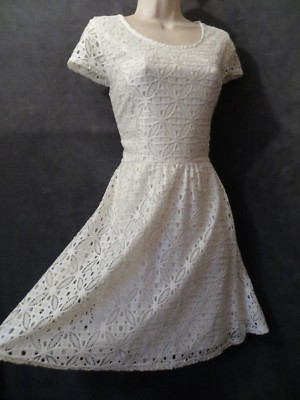 NWT American Rag Cie White Crochet Cap Sleeve Open Back Mini Boho Skater Dress L
