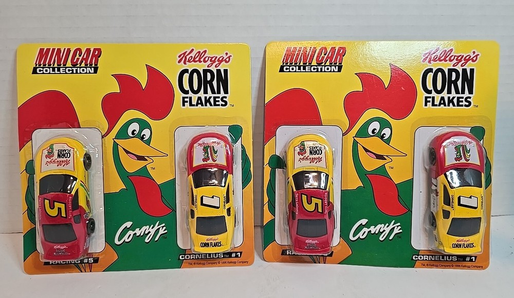2 Vintage Kelloggs Corn Flakes Race Car Diecast Mini Car Collection #1 & #5 New