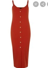 River Island Dark Red Ribbed Button Front Bodycon Dress. Size 8. BNWTS