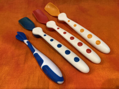 NUK Grins & Giggles 3-Sided Toothbrush + 3 Spoon Lot