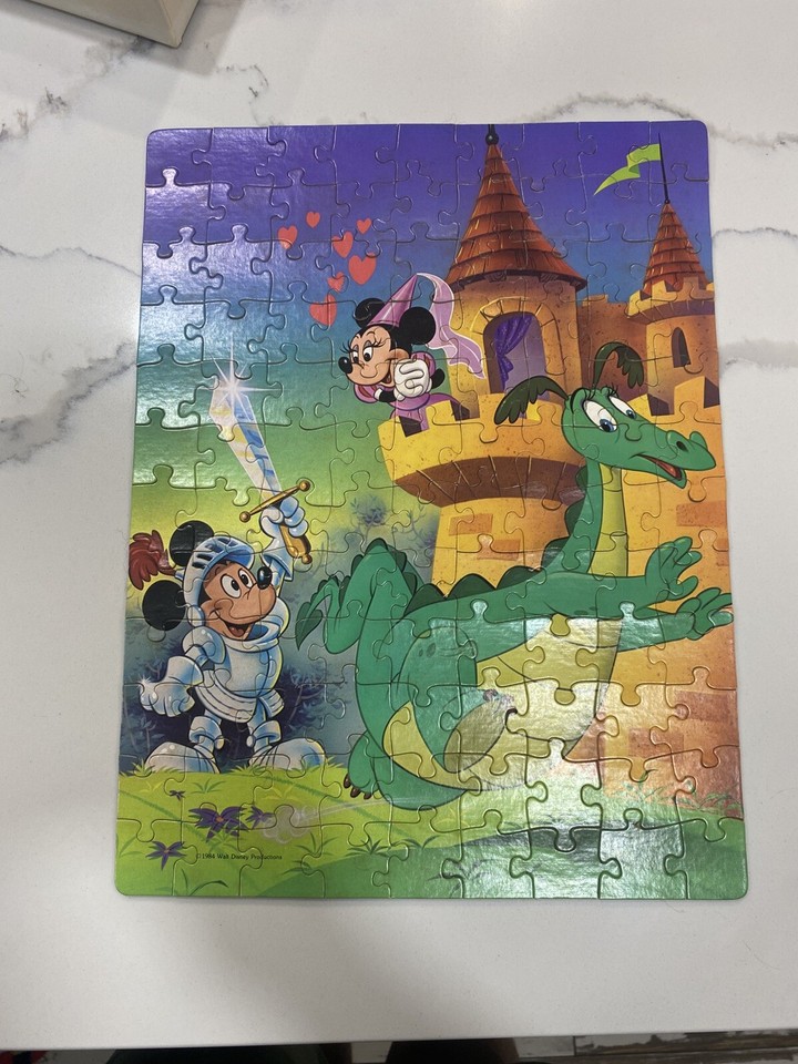 Vtg Disney Mickey & Minnie Golden 100 Piece Jigsaw Puzzle Green Dragon