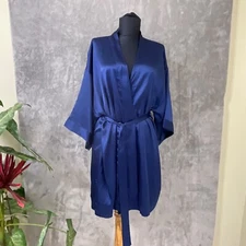 Victoria's Secret Women's size M/L Satin Navy Blue Short Robe w Pockets