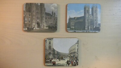 3-Wood Felt Bottom London England Historical Buildings Picture Coasters 