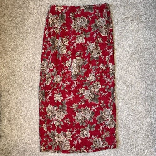 Jones New York Sport 100% Linen Red & Beige Floral Wrap Midi Skirt, size 12