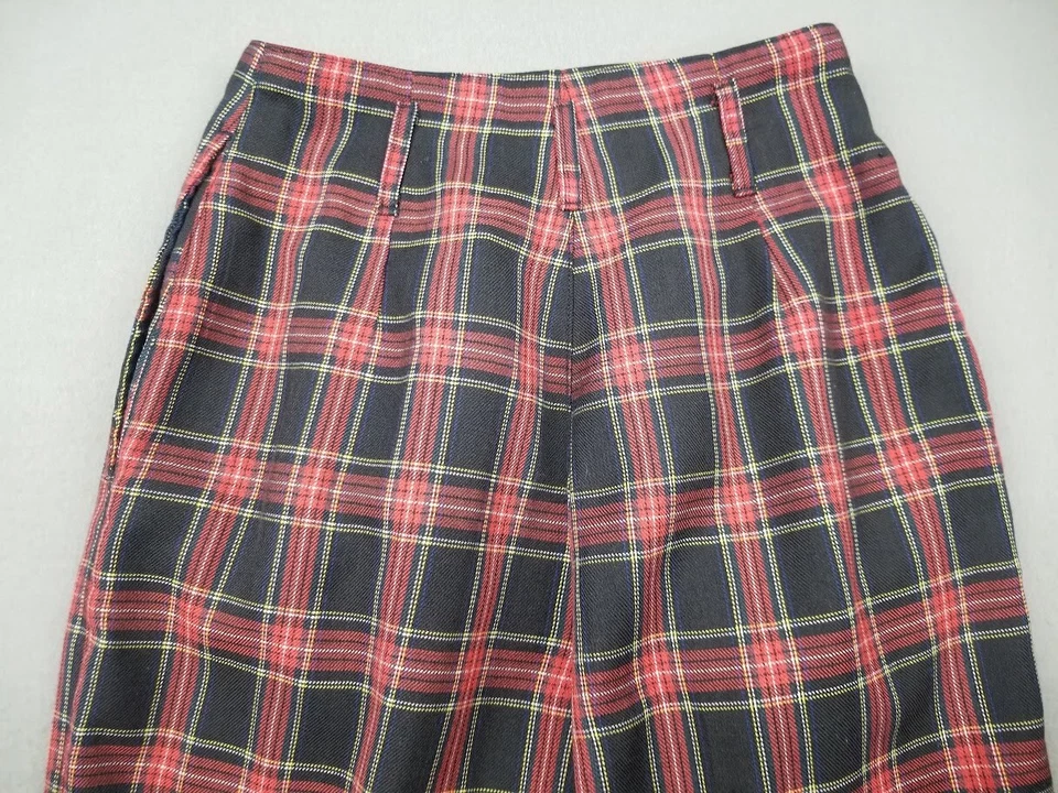 Vtg Ruff Hewn Pants 2P Red Plaid Tartan Pleated Grunge Academia Punk Y2K 90s - Image 4 of 4