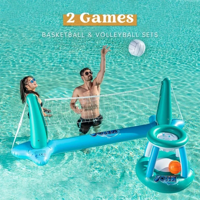 JOYIN 2 Juegos Inflables Piscina Flotador Red Voleibol y Aros de Baloncesto. Foto 2 de 4