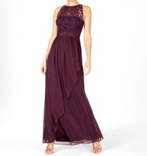 $268 Adrianna Papell Women Purple Illusion Lace Halter A-Line Gown Dress Size 14